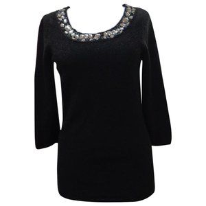 LORD & TAYLOR Black 100% Cashmere Beaded Neck 3/4 Sleeve Sweater Size XS